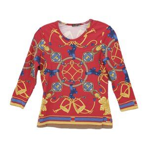 J. McLaughlin CATALINA CLOTH 3/4 Sleeve Top Stretch Equestrian Horse Bit Size XS